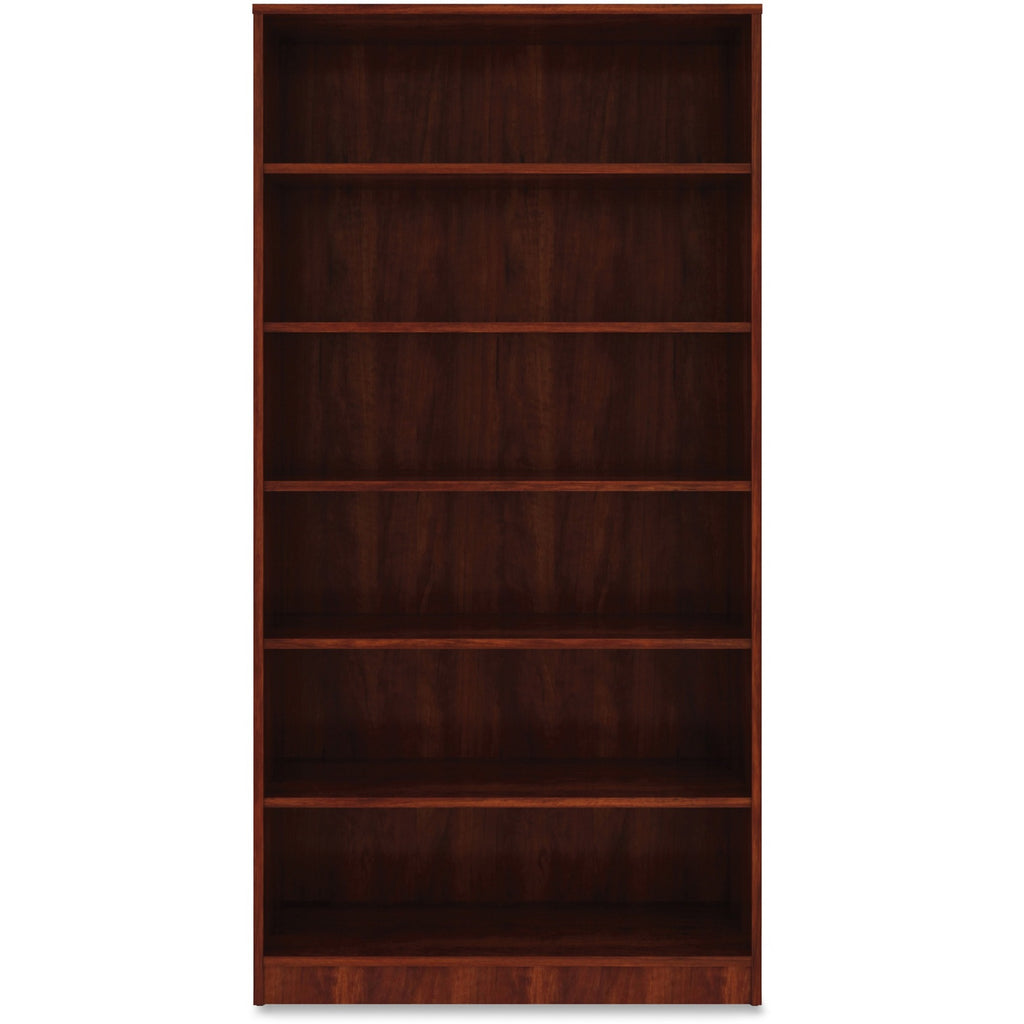 lorell-laminate-bookcase-6-shelfves-73-height-x-36-width-x-12-depth-sturdy-adjustable-feet-adjustable-shelf-thermofused-laminate-tfl-cherry-laminate-1-each_llr99791 - 1
