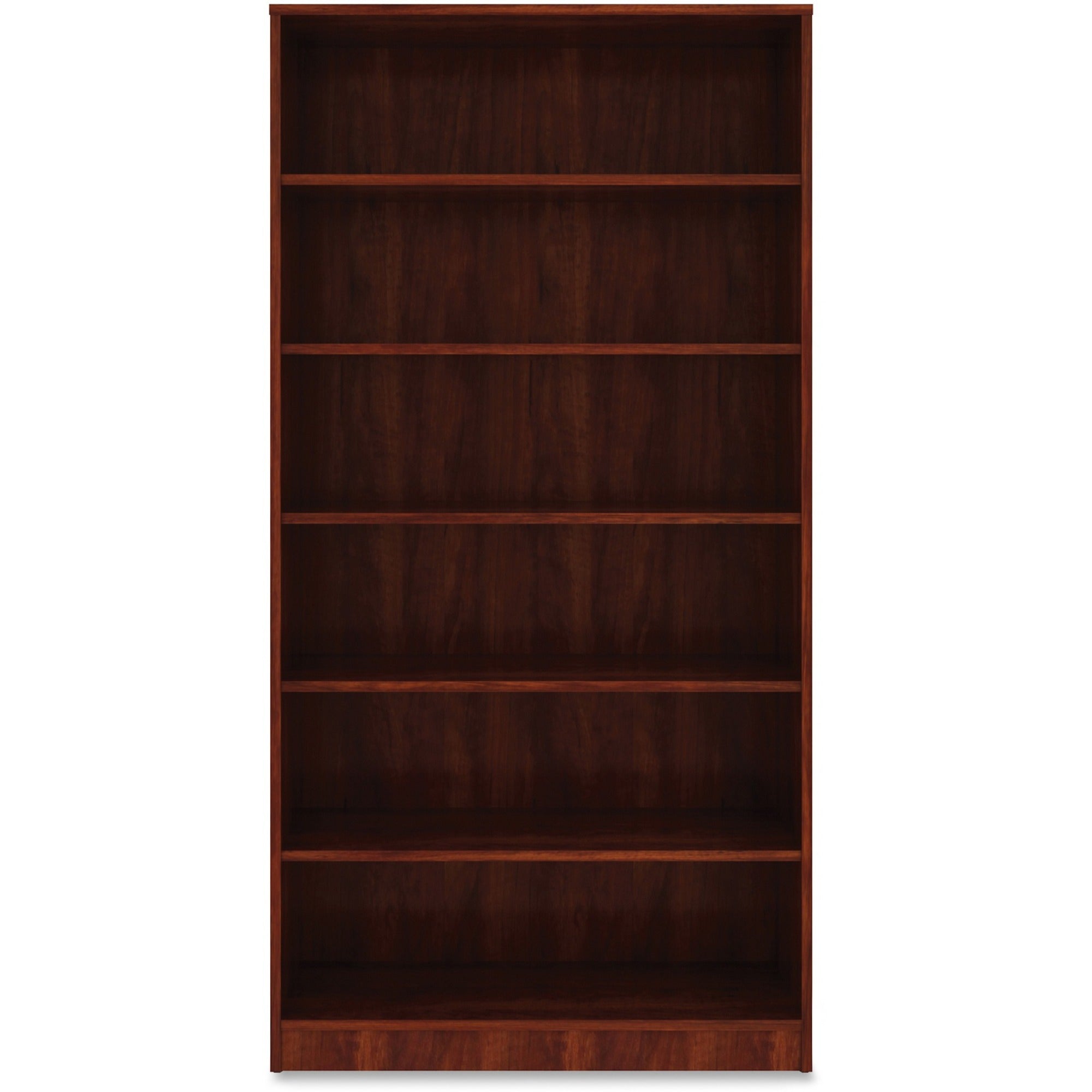 lorell-laminate-bookcase-6-shelfves-73-height-x-36-width-x-12-depth-sturdy-adjustable-feet-adjustable-shelf-thermofused-laminate-tfl-cherry-laminate-1-each_llr99791 - 1