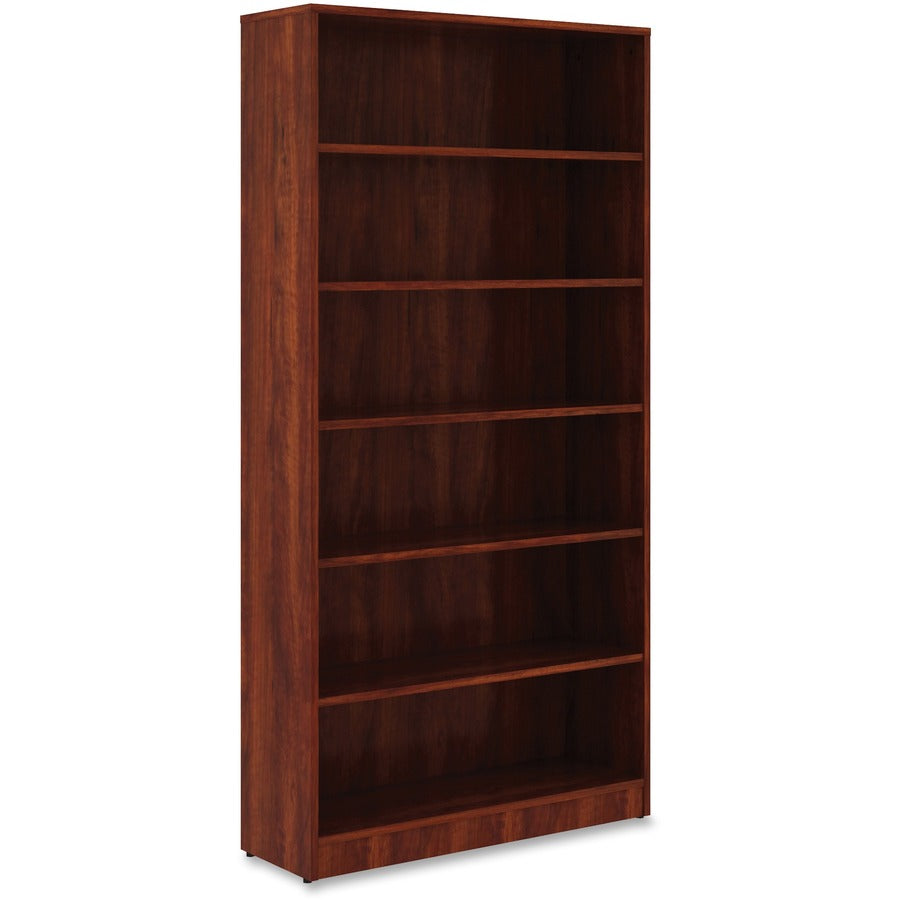 Lorell Laminate Bookcase - 6 Shelf(ves) - 73" Height x 36" Width x 12" Depth - Sturdy, Adjustable Feet, Adjustable Shelf - Thermofused Laminate (TFL) - Cherry - Laminate - 1 Each