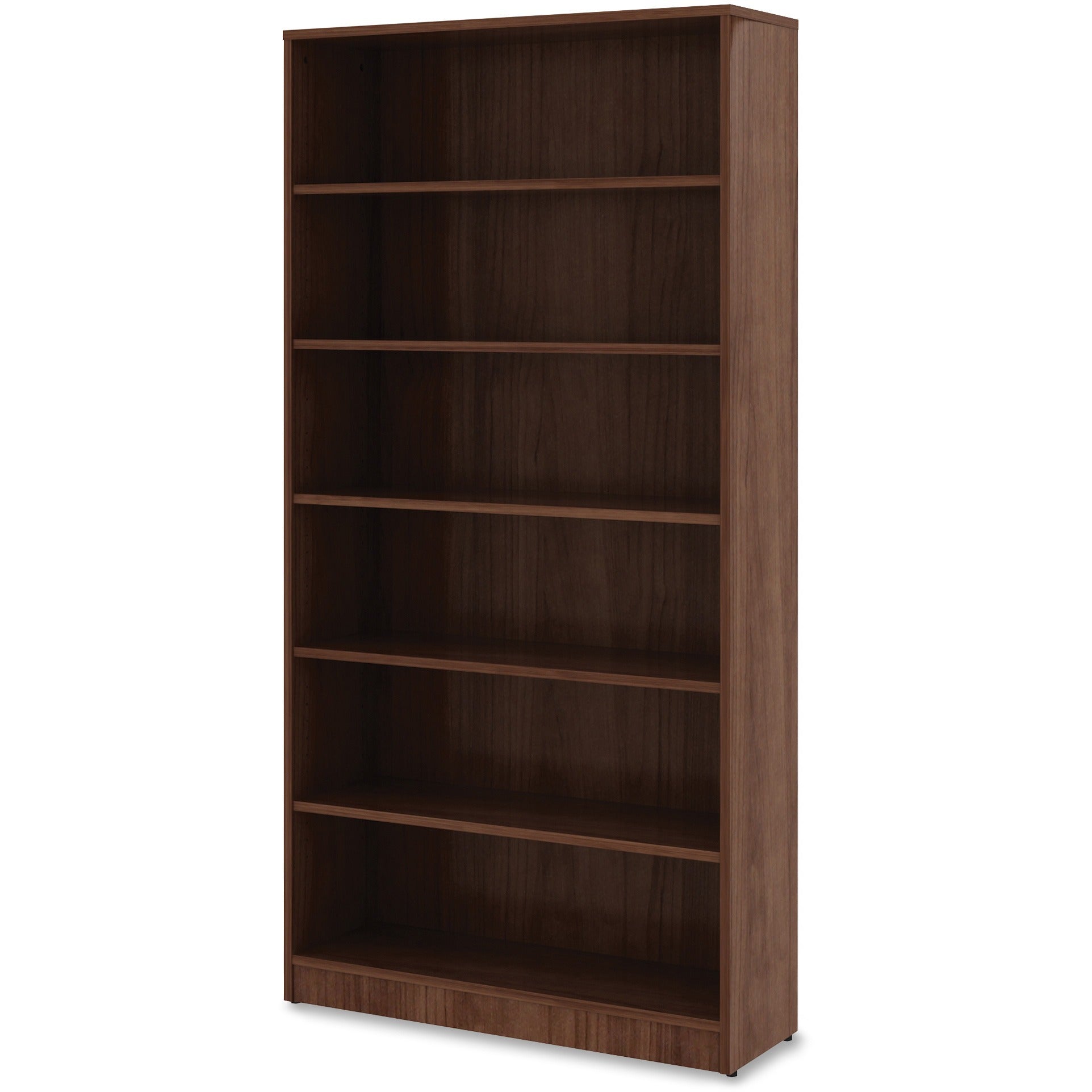 lorell-laminate-bookcase-6-shelfves-72-height-x-36-width-x-12-depth-sturdy-adjustable-feet-adjustable-shelf-thermofused-laminate-tfl-walnut-laminate-1-each_llr99792 - 2