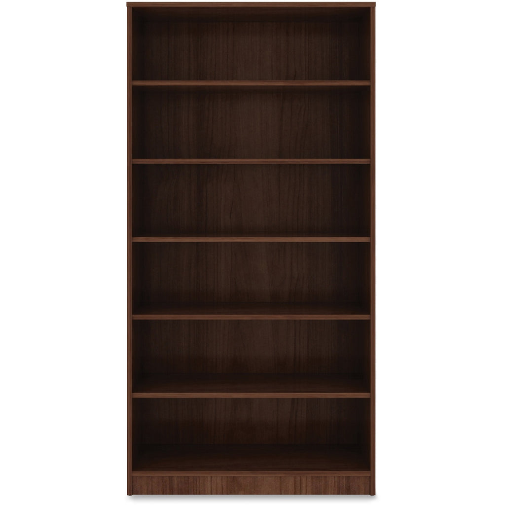 lorell-laminate-bookcase-6-shelfves-72-height-x-36-width-x-12-depth-sturdy-adjustable-feet-adjustable-shelf-thermofused-laminate-tfl-walnut-laminate-1-each_llr99792 - 1