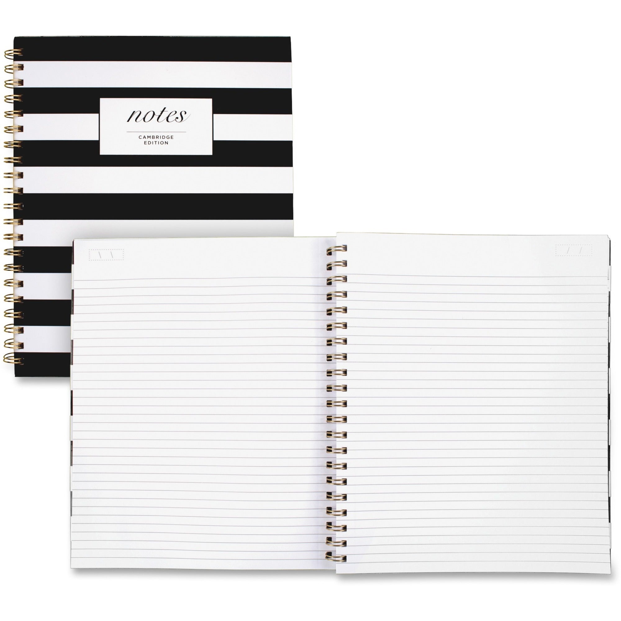 cambridge-hardcover-wirebound-notebook-160-pages-twin-wirebound-both-side-ruling-surface-ruled-11-x-8-7-8-black-&-white-stripe-cover-hard-cover-dual-sided-1-each_mea59010 - 1