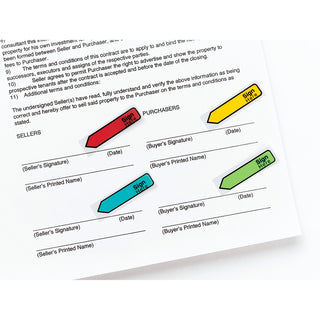 Post-it Post-it Printed Message Flags Value Pack - 0.50" x 1.75" - Arrow - "SIGN HERE" - Assorted - Self-stick, Repositionable, Removable - 240 / Pack - 3