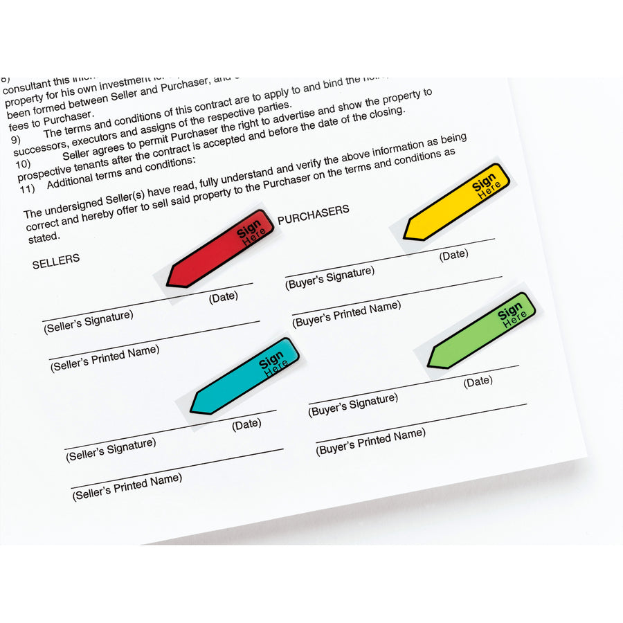 Post-it Post-it Printed Message Flags Value Pack - 0.50" x 1.75" - Arrow - "SIGN HERE" - Assorted - Self-stick, Repositionable, Removable - 240 / Pack - 3