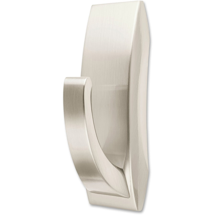 Command Large Modern Reflections Hook - 5 lb (2.27 kg) Capacity - for Painted Surface, Wood, Tile - Metal - Brushed Nickel - 1 / Pack