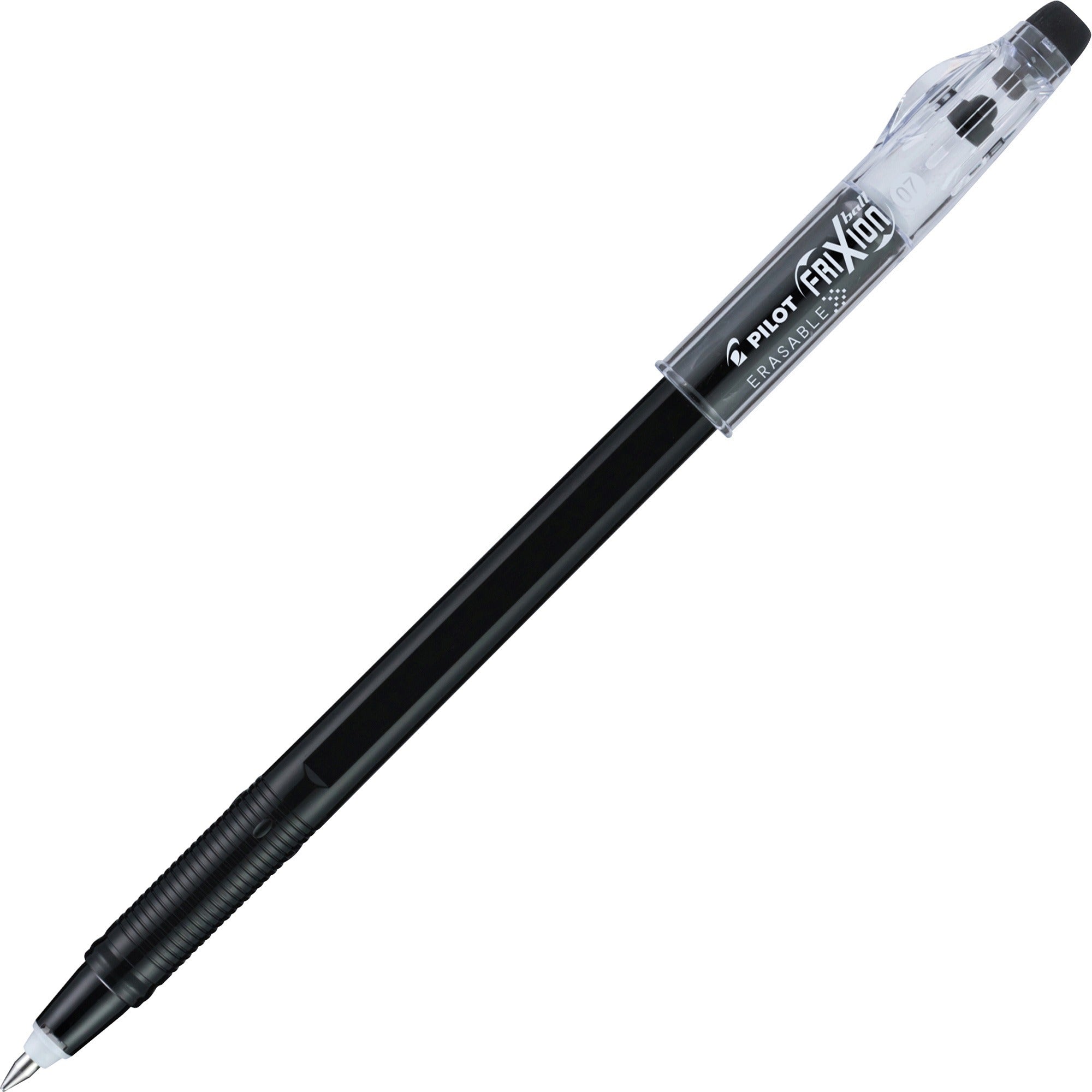 FriXion ColorSticks Erasable Gel Pen, Clipless Stick, Fine 0.7 mm, Black Ink, Black Barrel, Dozen