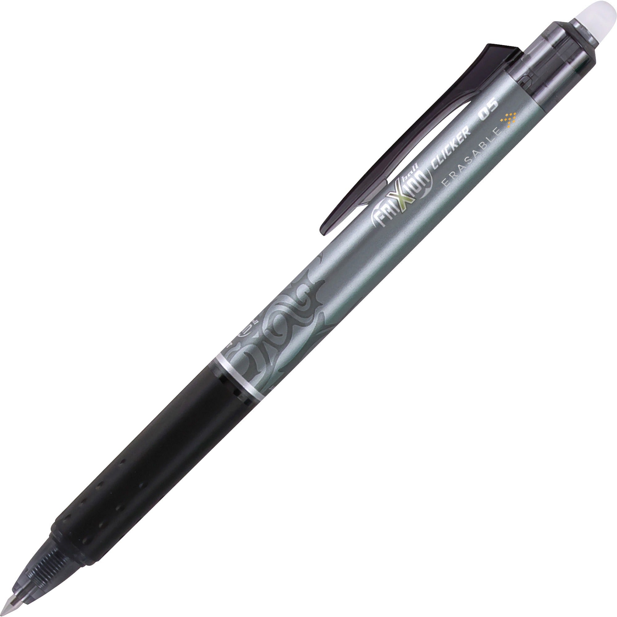 FriXion Clicker Erasable Gel Pen, Retractable, Extra-Fine 0.5 mm, Black Ink, Black Barrel, Dozen