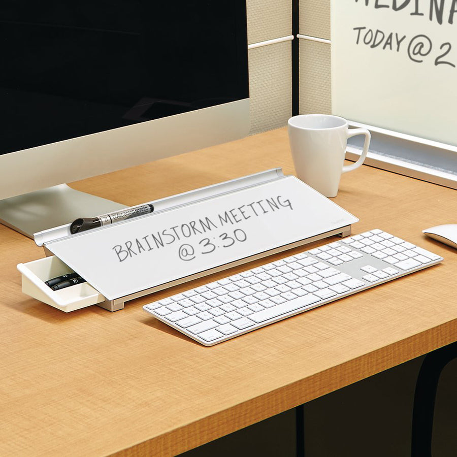 Glass Dry Erase Desktop Computer Pad, 18 x 6, White Surface
