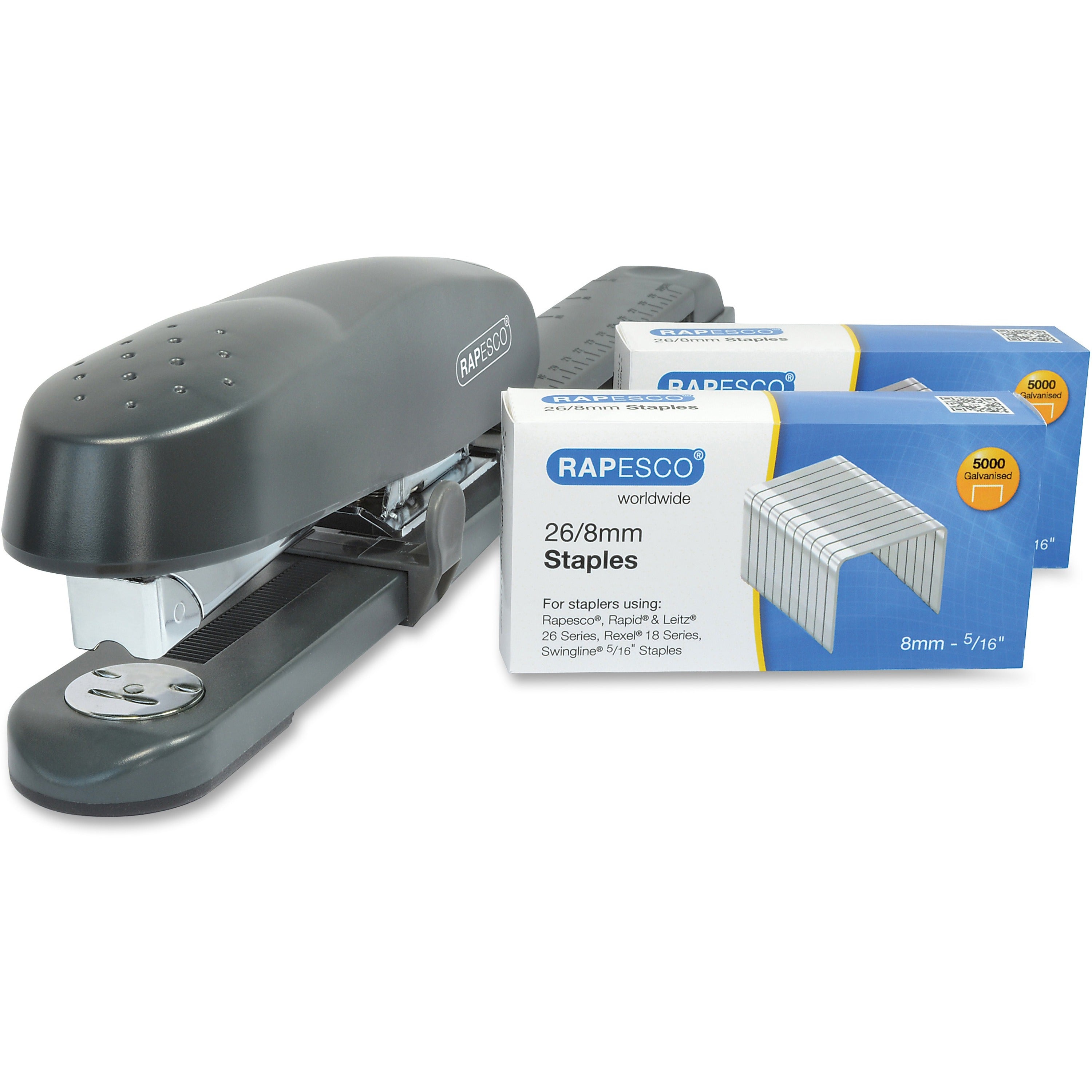 Rapesco 790 Long Arm Stapler with Staples Set - 50 of 80g/m2 Paper Sheets Capacity - 26/8mm, 24/8mm, 26/6mm, 24/6mm Staple Size - 1 Each