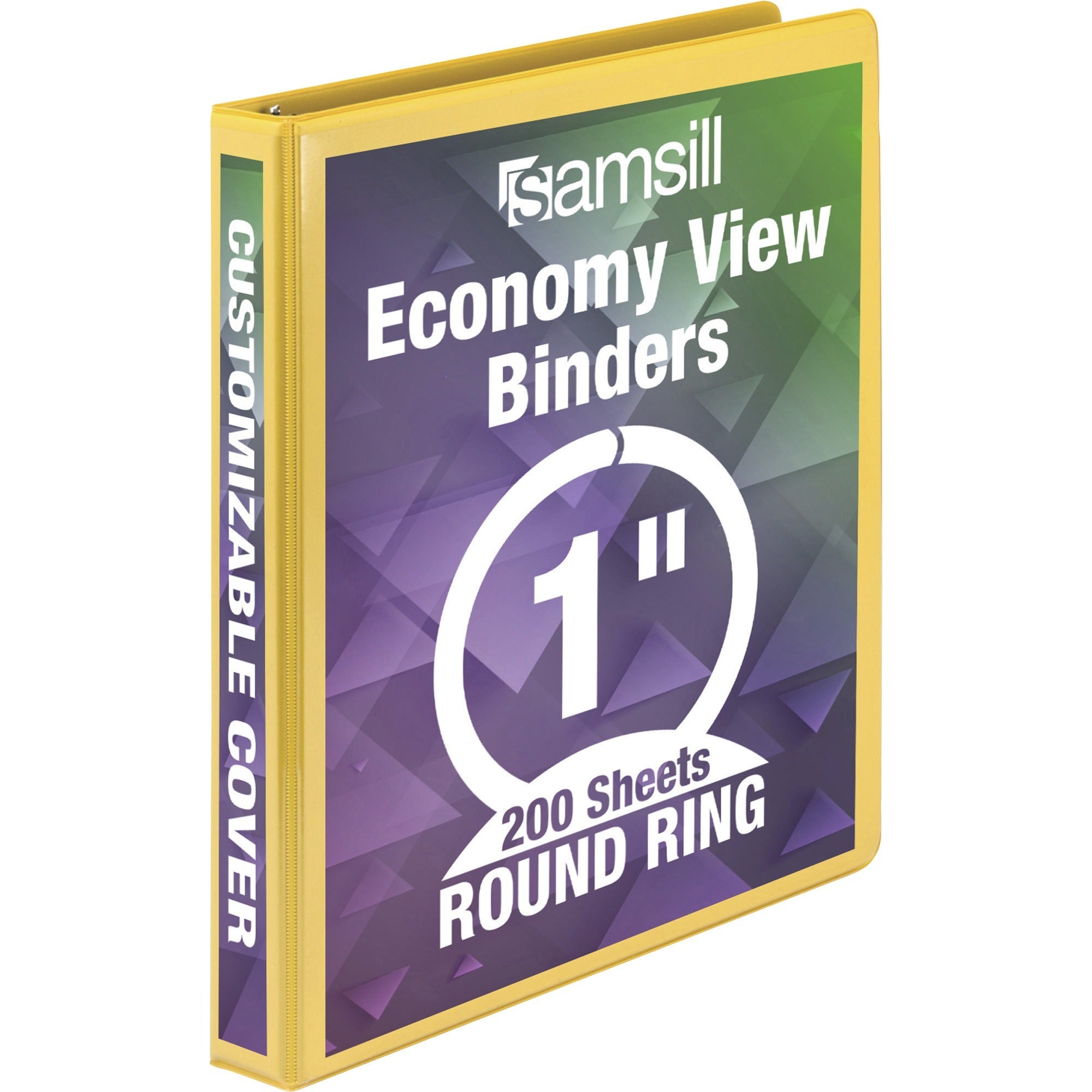 samsill-economy-1-round-ring-view-binder-1-binder-capacity-200-sheet-capacity-round-ring-fasteners-inside-front-&-back-pockets-board-vinyl-yellow-1072-oz-recycled-rust-resistant-rigid-clear-overlay-flexible-exposed-rivet_sam18531 - 1