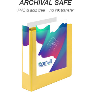 Samsill Economy 2" Round-Ring View Binder - 2" Binder Capacity - Round Ring Fastener(s) - Inside Front & Back Pocket(s) - Board, Vinyl - Yellow - 1.12 lb - Recycled - Rust Resistant, Rigid, Clear Overlay, Flexible, Exposed Rivet, Hinged - 1 Each