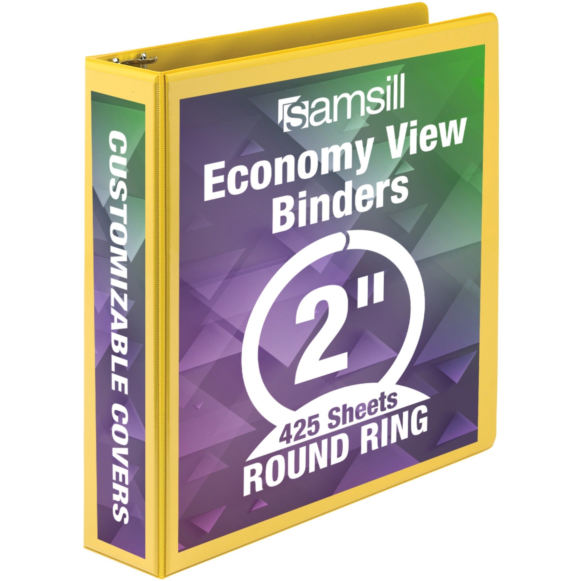 samsill-economy-2-round-ring-view-binder-2-binder-capacity-round-ring-fasteners-inside-front-&-back-pockets-board-vinyl-yellow-112-lb-recycled-rust-resistant-rigid-clear-overlay-flexible-exposed-rivet-hinged-1-each_sam18561 - 1