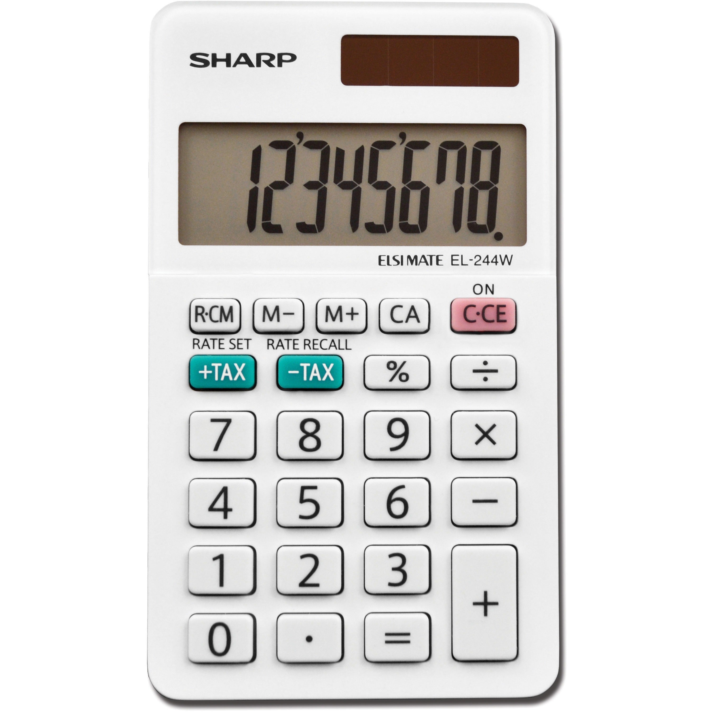 sharp-el-244wb-8-digit-professional-pocket-calculator-extra-large-display-durable-plastic-key-dual-power-3-key-memory-automatic-power-down-8-digits-lcd-white-1-each_shrel244wb - 1