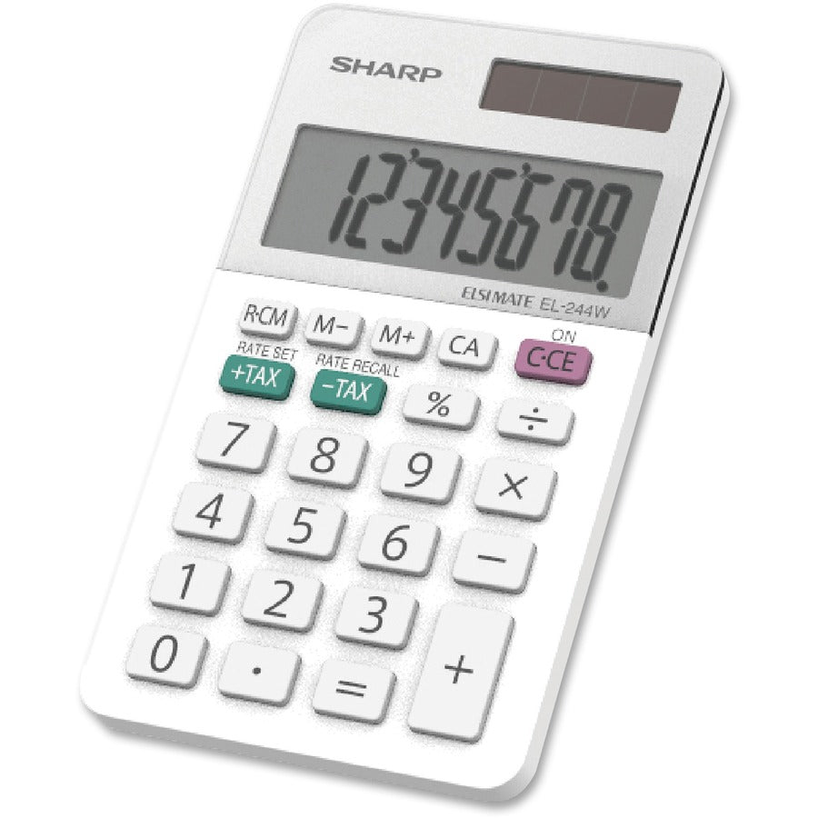 Sharp EL-244WB 8 Digit Professional Pocket Calculator - Extra Large Display, Durable, Plastic Key, Dual Power, 3-Key Memory, Automatic Power Down - 8 Digits - LCD - White - 1 Each