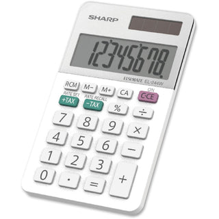 Sharp EL-244WB 8 Digit Professional Pocket Calculator - Extra Large Display, Durable, Plastic Key, Dual Power, 3-Key Memory, Automatic Power Down - 8 Digits - LCD - White - 1 Each