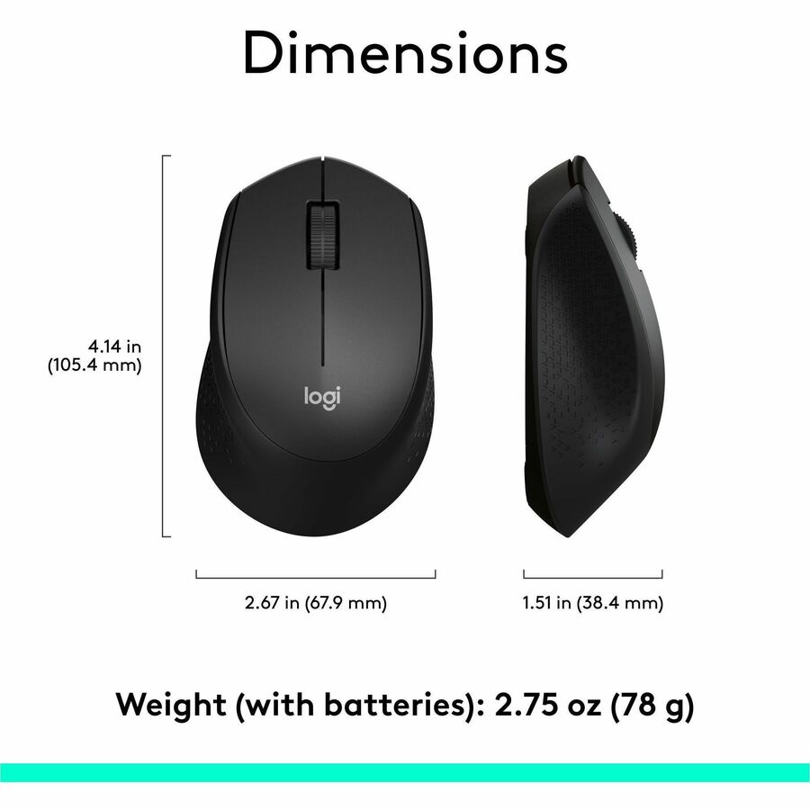 M330 Silent Plus Mouse, 2.4 GHz Frequency/33 ft Wireless Range, Right Hand Use, Black