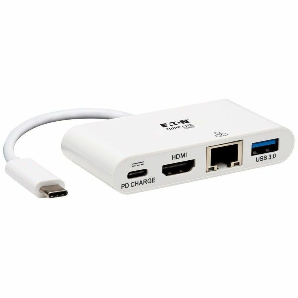 4K Dock with Charging and Ethernet, USB C/4K HDMI/USB A/PD Charging, White