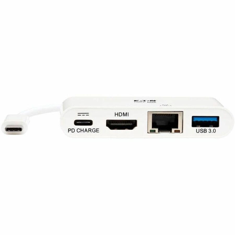 4K Dock with Charging and Ethernet, USB C/4K HDMI/USB A/PD Charging, White