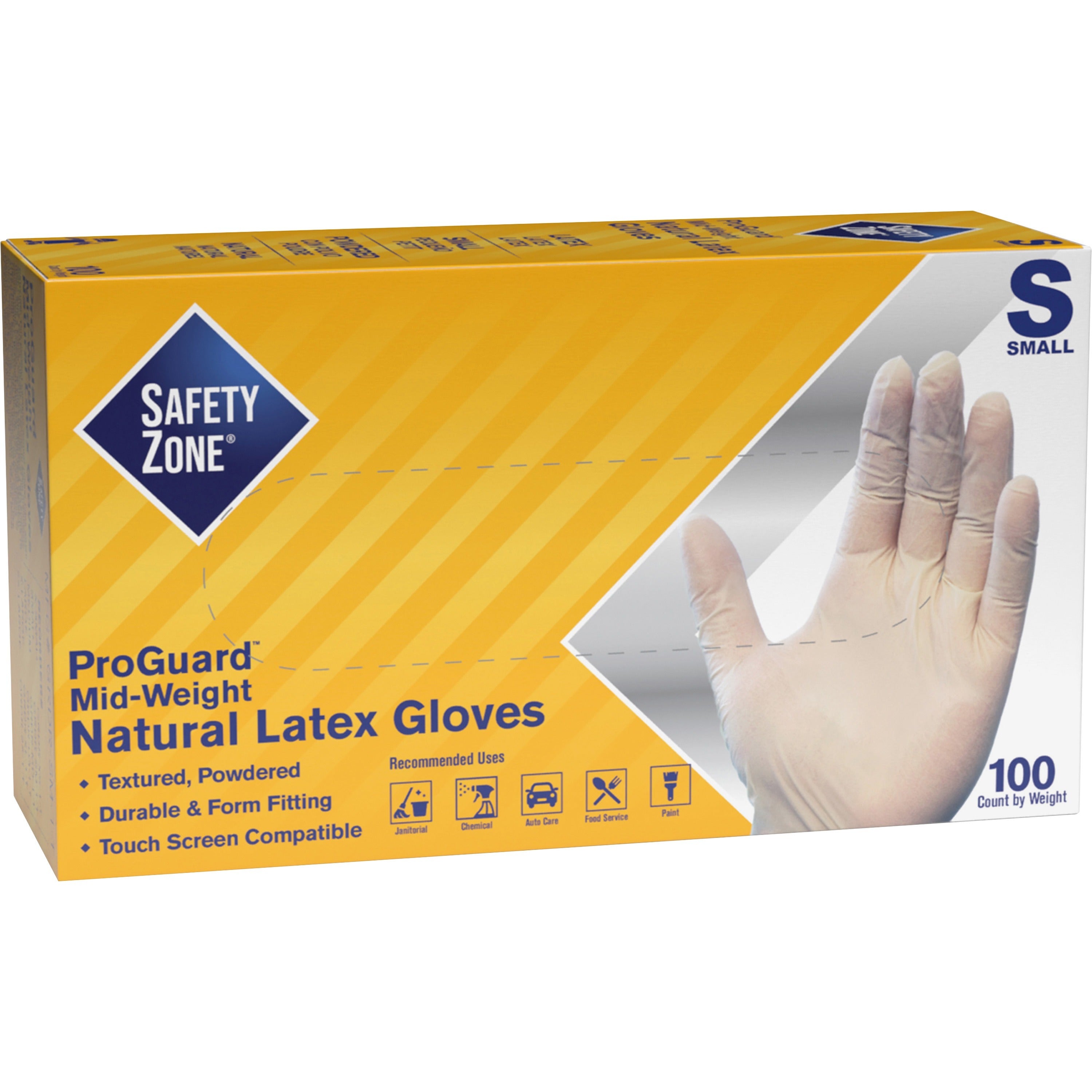Safety Zone Powdered Natural Latex Gloves - Polymer Coating - Small Size - Natural - Allergen-free, Silicone-free, Powdered - 9.65" Glove Length