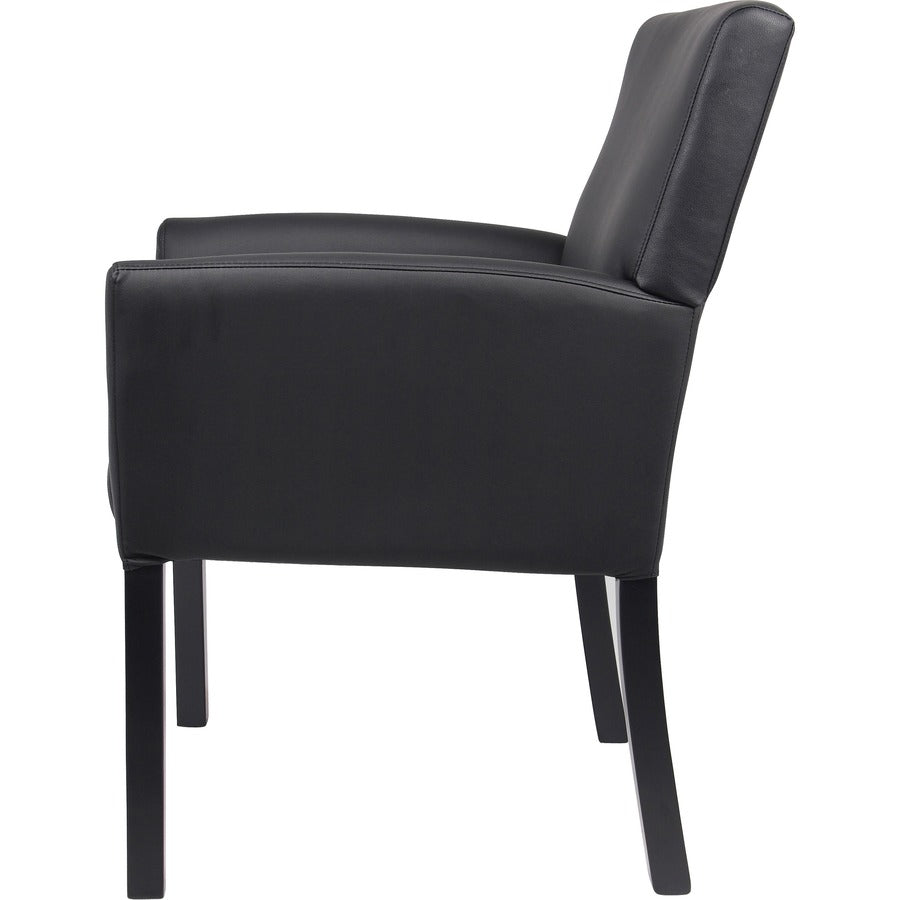 Boss Box Arm Guest Chair - Vinyl Seat - Four-legged Base - Black - 1 Each