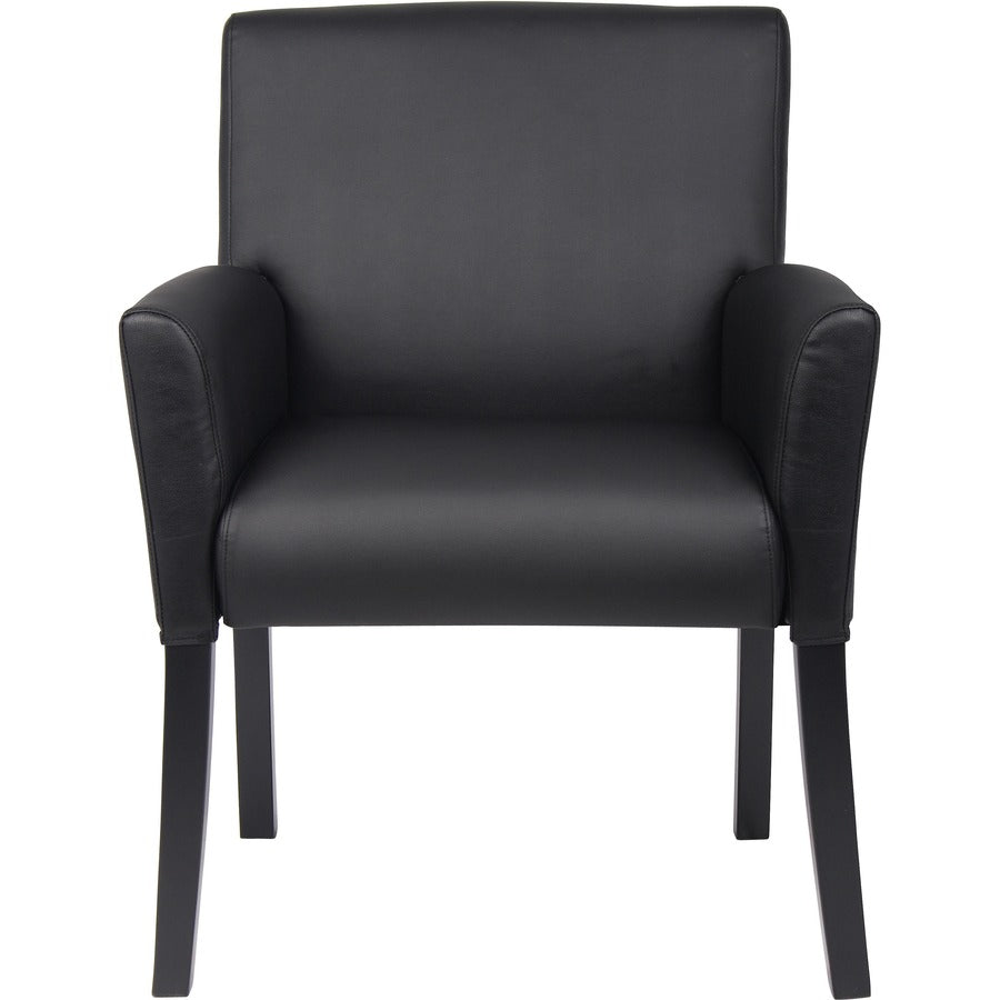 Boss Box Arm Guest Chair - Vinyl Seat - Four-legged Base - Black - 1 Each