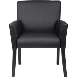 Boss Box Arm Guest Chair - Vinyl Seat - Four-legged Base - Black - 1 Each