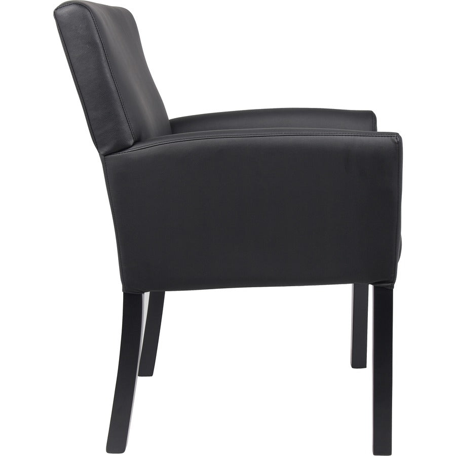 Boss Box Arm Guest Chair - Vinyl Seat - Four-legged Base - Black - 1 Each