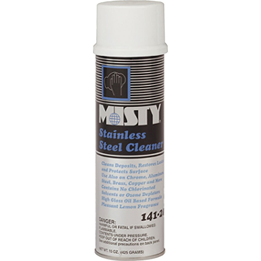 MISTY Stainless Steel Cleaner - Lemon Scent - 12 / Carton - Oil Based - Silver, Black
