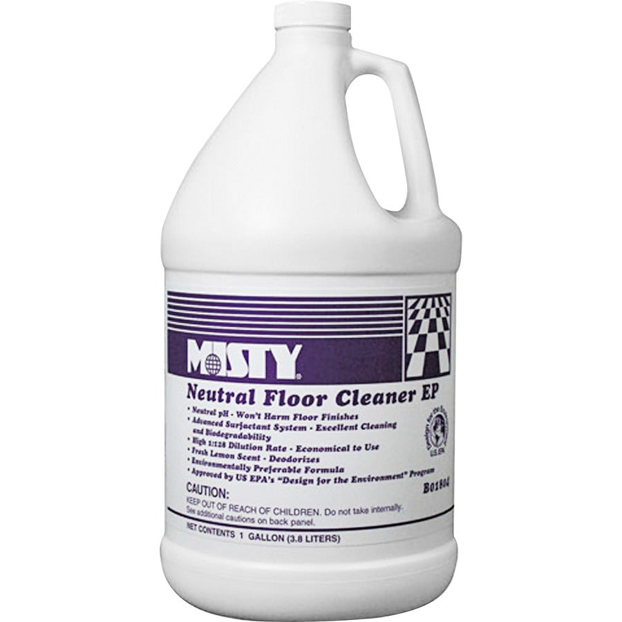 MISTY Neutral Floor Cleaner - Concentrate - 128 fl oz (4 quart) - Lemon Scent - 4 / Carton - Environmentally Friendly, Pleasant Scent - Green - 2
