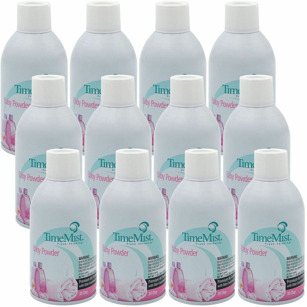 TimeMist Metered 30-Day Baby Powder Scent Refill - Spray - 6000 ft - 5.3 fl oz (0.2 quart) - Baby Powder - 30 Day - 12 / Carton - Long Lasting, Odor Neutralizer