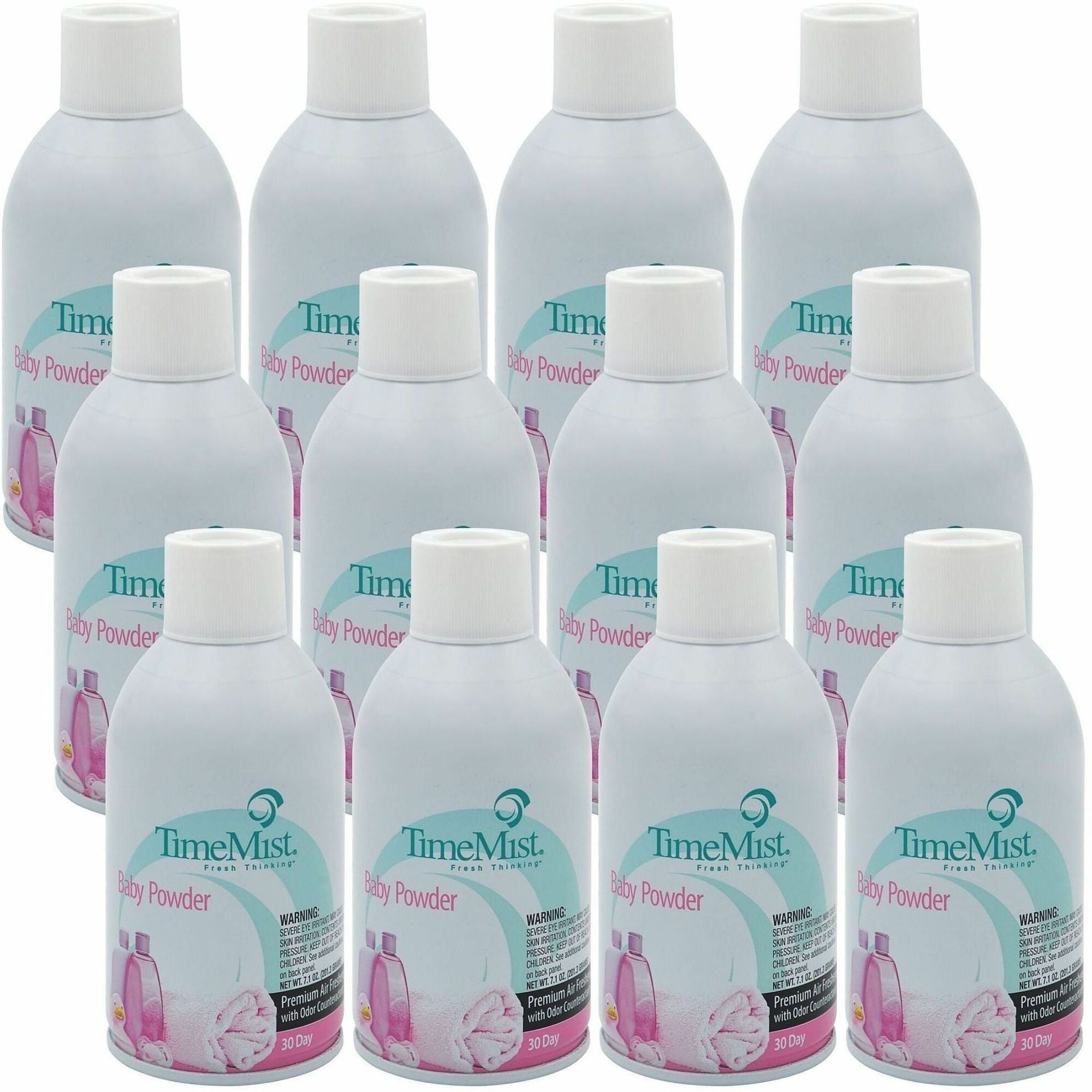 TimeMist Metered 30-Day Baby Powder Scent Refill - Spray - 6000 ft - 5.3 fl oz (0.2 quart) - Baby Powder - 30 Day - 12 / Carton - Long Lasting, Odor Neutralizer