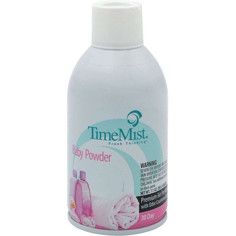 TimeMist Metered 30-Day Baby Powder Scent Refill - Spray - 6000 ft - 5.3 fl oz (0.2 quart) - Baby Powder - 30 Day - 12 / Carton - Long Lasting, Odor Neutralizer