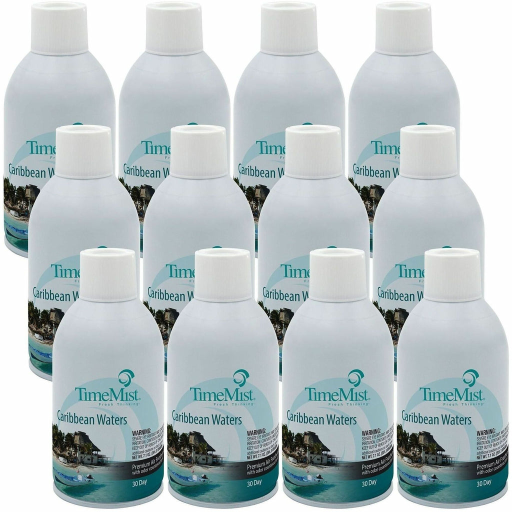 TimeMist Metered 30-Day Caribbean Waters Scent Refill - Spray - 6000 ft - 6.6 fl oz (0.2 quart) - Caribbean Waters - 30 Day - 12 / Carton - Long Lasting, Odor Neutralizer