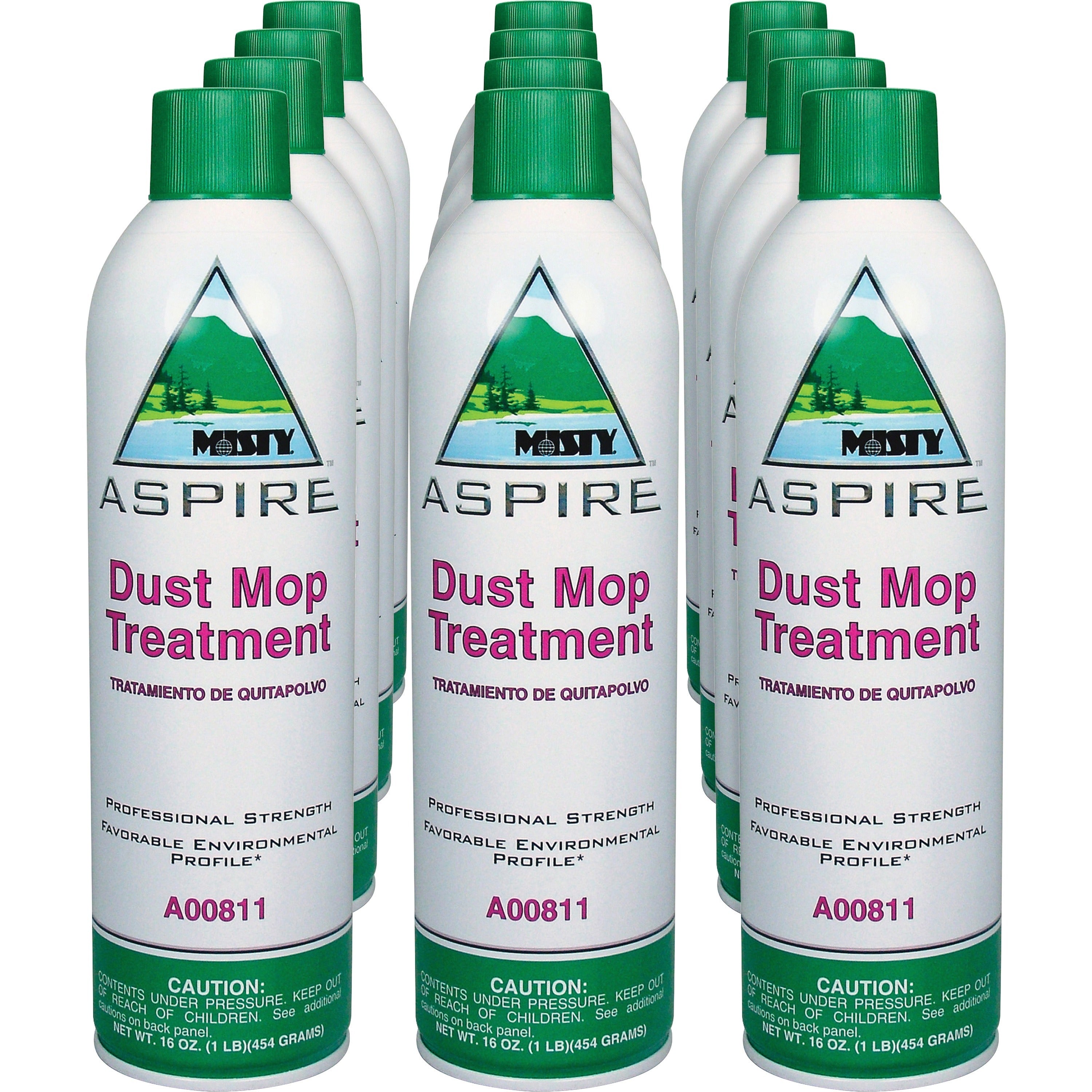 MISTY Aspire Dust Mop Treatment - 16 fl oz (0.5 quart) - Lemon, Citrus Scent - 12 / Carton - VOC-free, No-wax, Water Based, Non-flammable, Silicon-free - Clear, White - 1