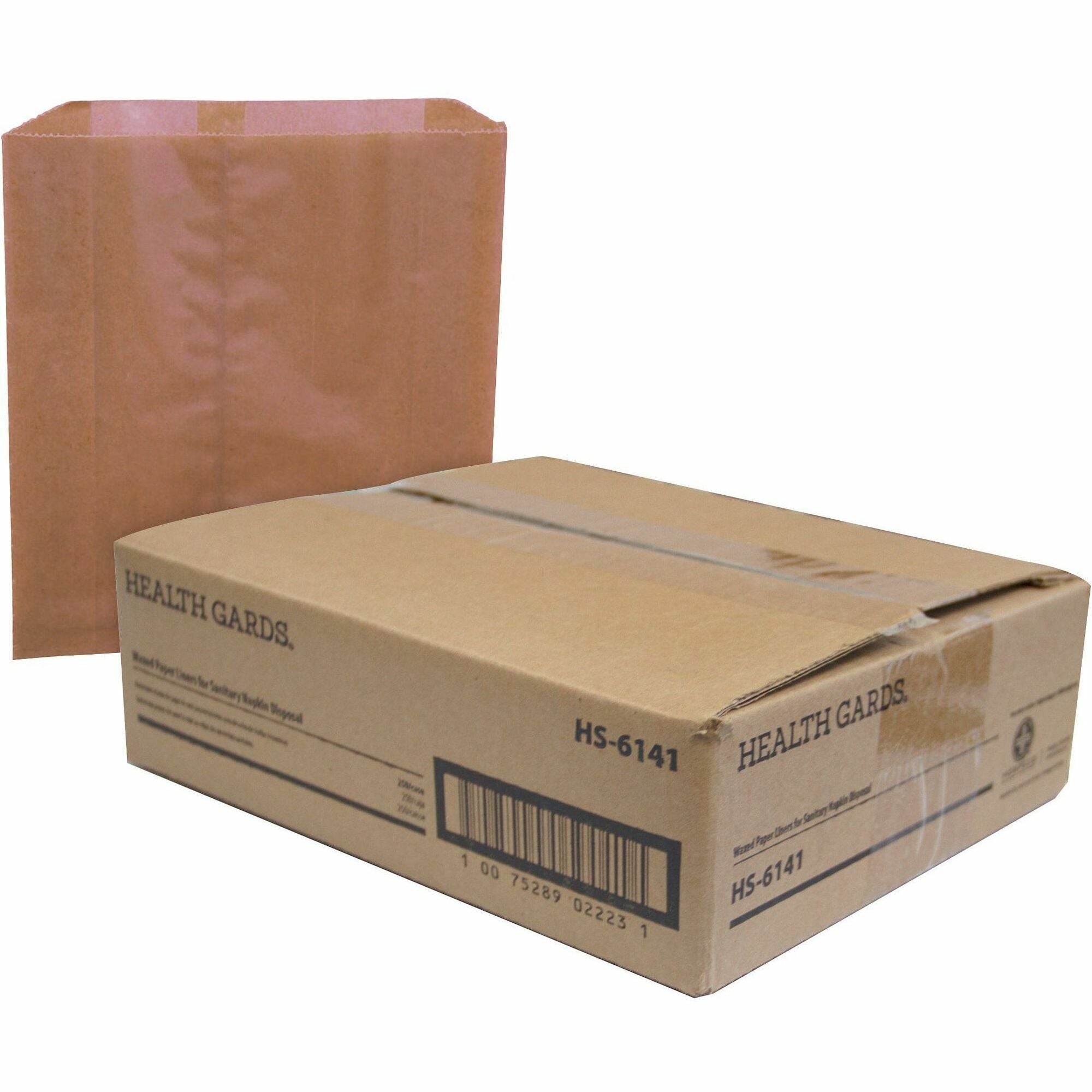 Waxed Sanitary Napkin Disposal Liners, 9.25 x 0.3 x 10.45, Brown, 250/Carton