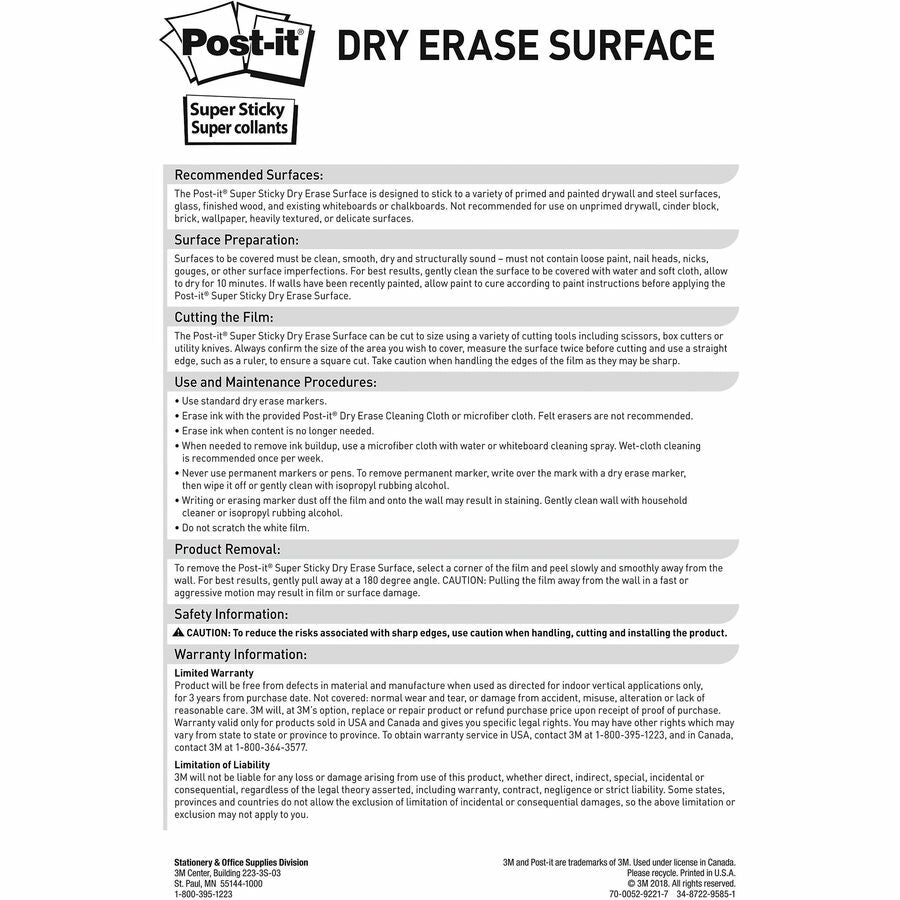 Dry Erase Surface, 50 ft x 4 ft, White Surface