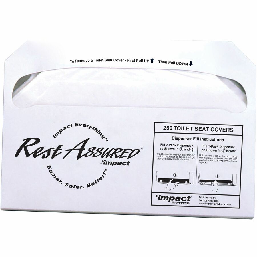 Impact Rest Assured Half Fold Toilet Seat Covers - Half-fold - 1000 / Carton - White - 2