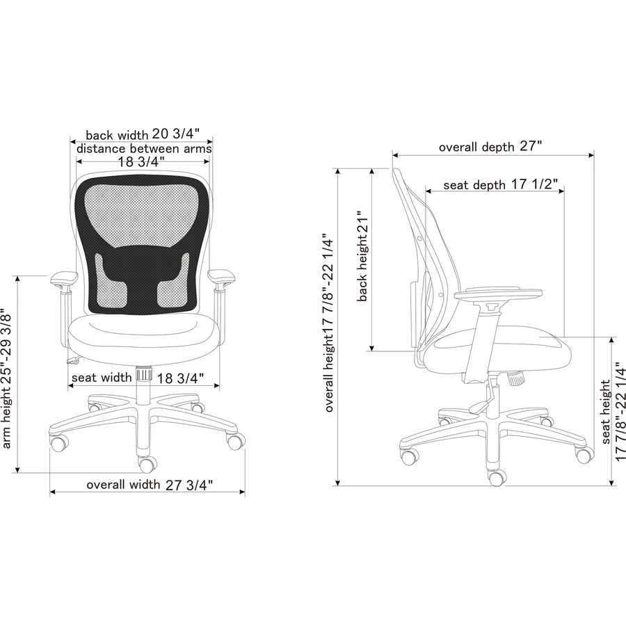 Lorell Mid-back Task Chair - Black Fabric Seat - Black Mesh Back - Mid Back - 1 Each