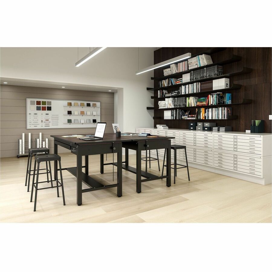 Counter-Height Steel Stool, Backless, Supports Up to 250 lb, 25" Seat Height, Black
