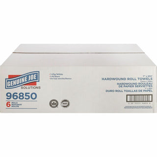 Genuine Joe Solutions Hardwound Paper Towels - 1 Ply - 7" x 850 ft - White - Virgin Fiber - Soft, Embossed, Absorbent, Eco-friendly, Strong - 6 / Carton
