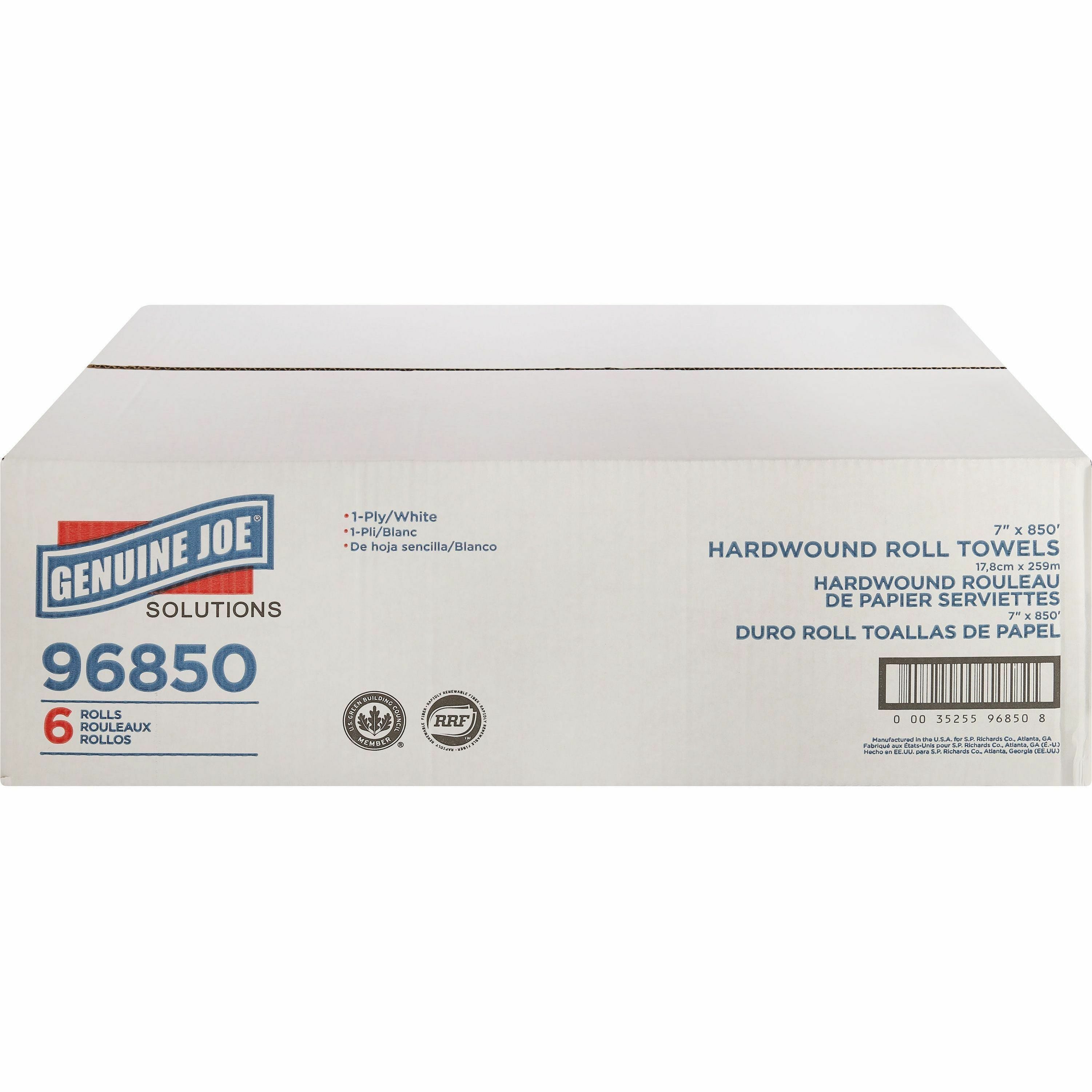 genuine-joe-solutions-hardwound-paper-towels-1-ply-7-x-850-ft-white-virgin-fiber-soft-embossed-absorbent-eco-friendly-strong-6-carton_gjo96850 - 2