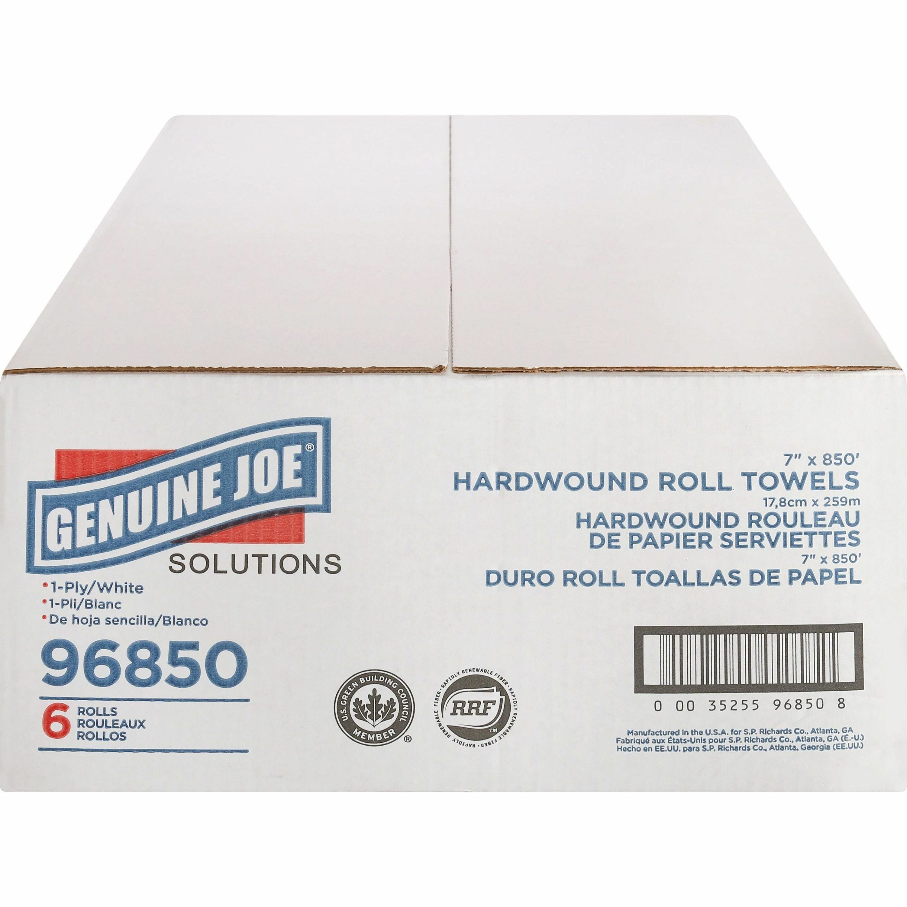 genuine-joe-solutions-hardwound-paper-towels-1-ply-7-x-850-ft-white-virgin-fiber-soft-embossed-absorbent-eco-friendly-strong-6-carton_gjo96850 - 3