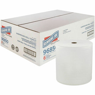 Genuine Joe Solutions Hardwound Paper Towels - 1 Ply - 7" x 850 ft - White - Virgin Fiber - Soft, Embossed, Absorbent, Eco-friendly, Strong - 6 / Carton