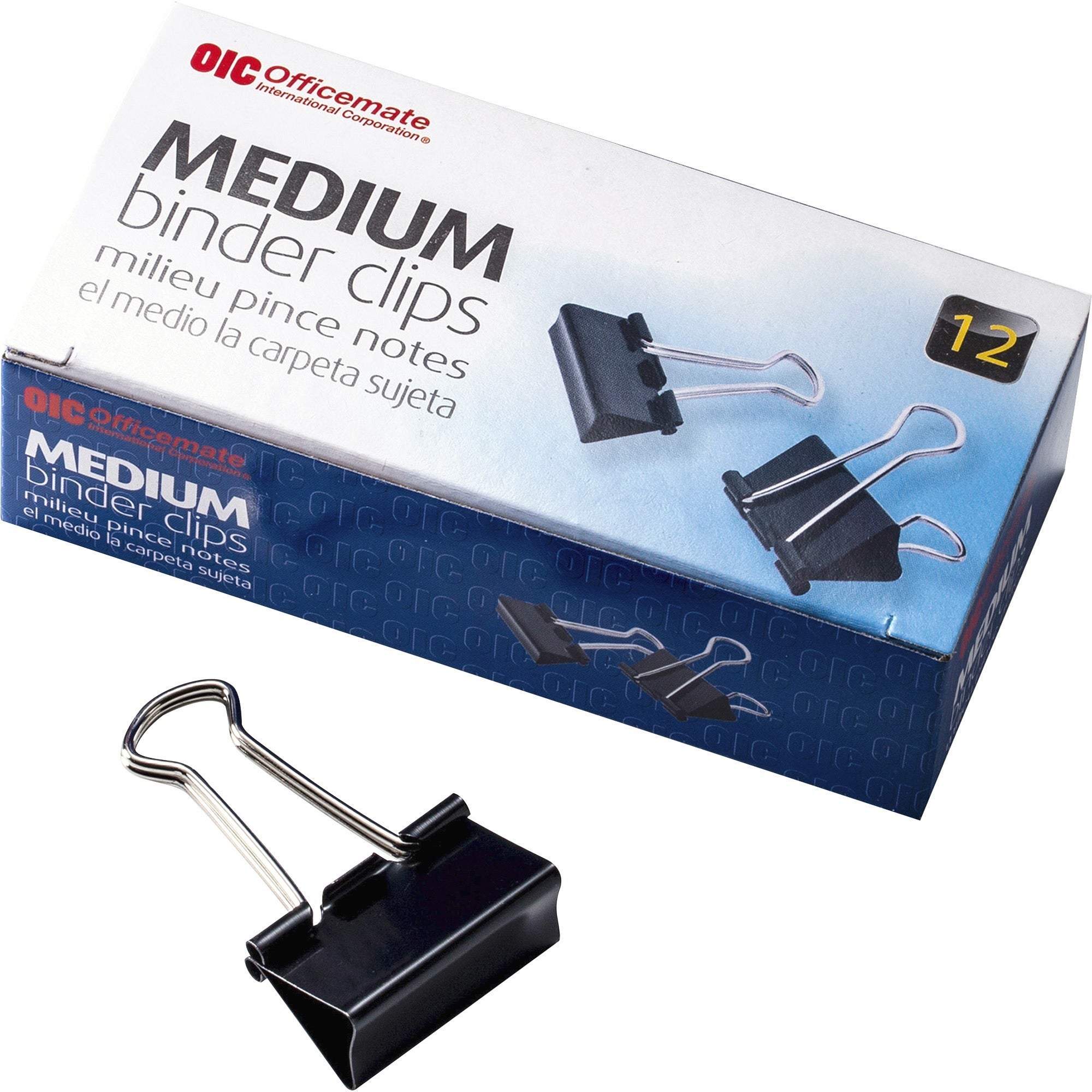 Officemate Binder Clips - Medium - 9" Length x 2.4" Width - 0.62" Size Capacity - for File - Corrosion Resistant, Durable - 12 / Pack - Black