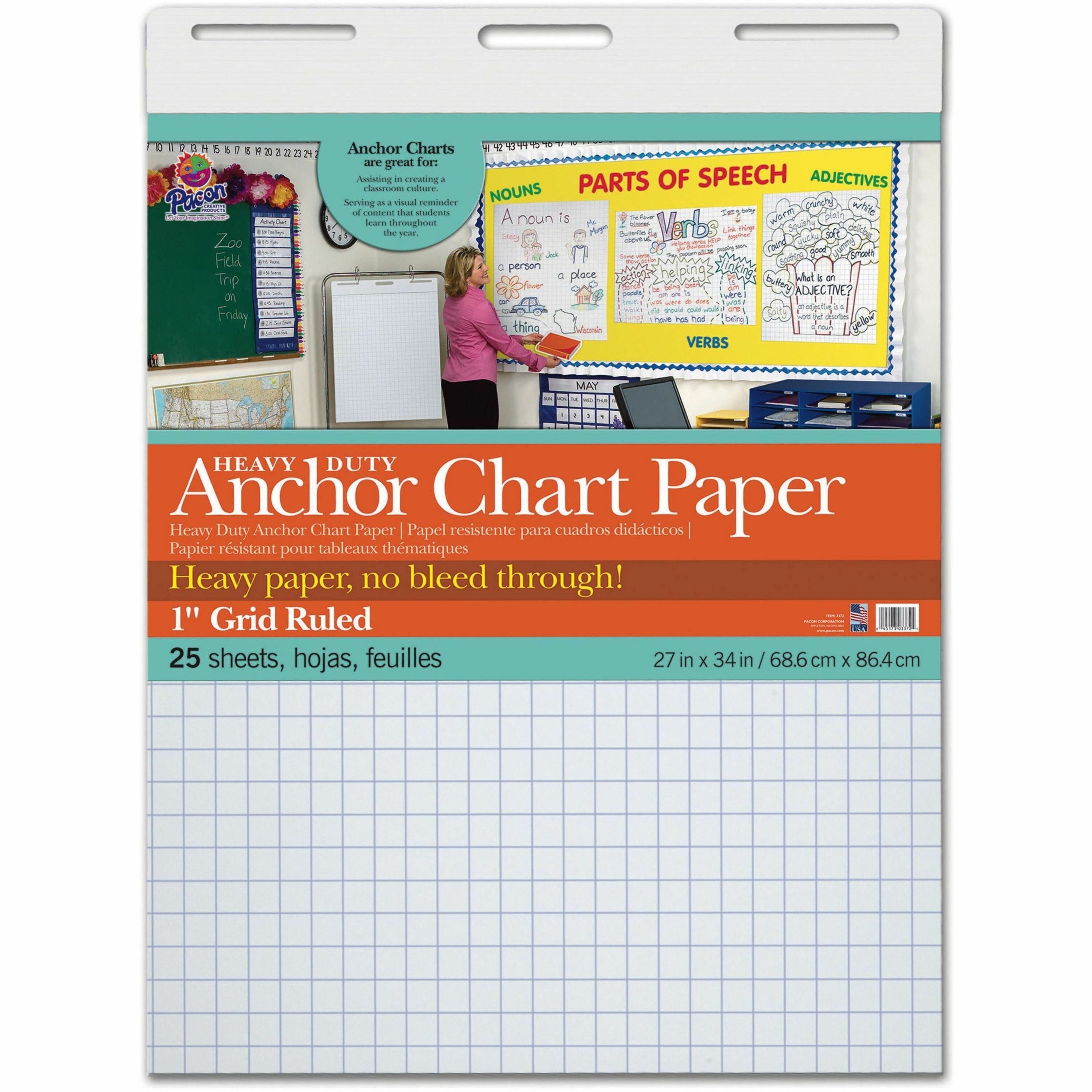 pacon-heavy-duty-anchor-chart-paper-25-sheets-grid-ruled-1-ruled-1-horizontal-squares-1-vertical-squares-27-x-34-white-paper-4-carton_pac3372 - 1