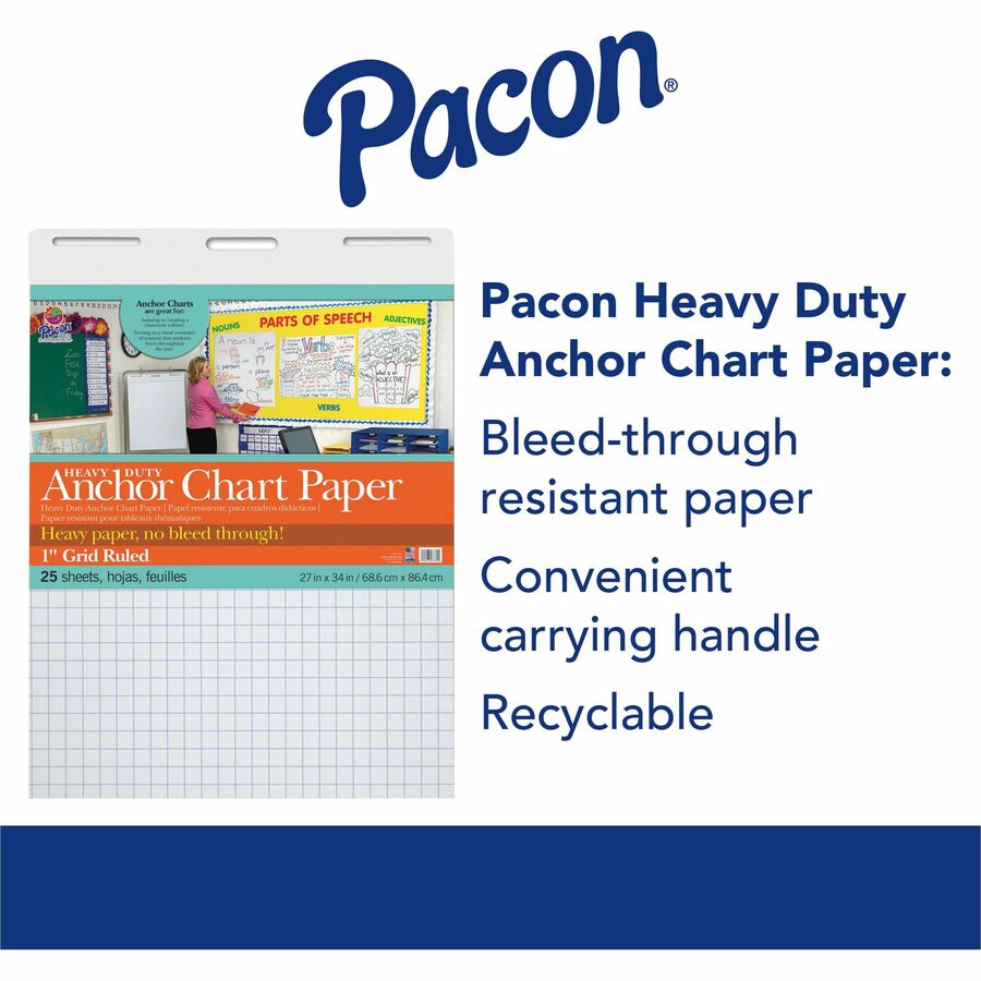 pacon-heavy-duty-anchor-chart-paper-25-sheets-grid-ruled-1-ruled-1-horizontal-squares-1-vertical-squares-27-x-34-white-paper-4-carton_pac3372 - 2
