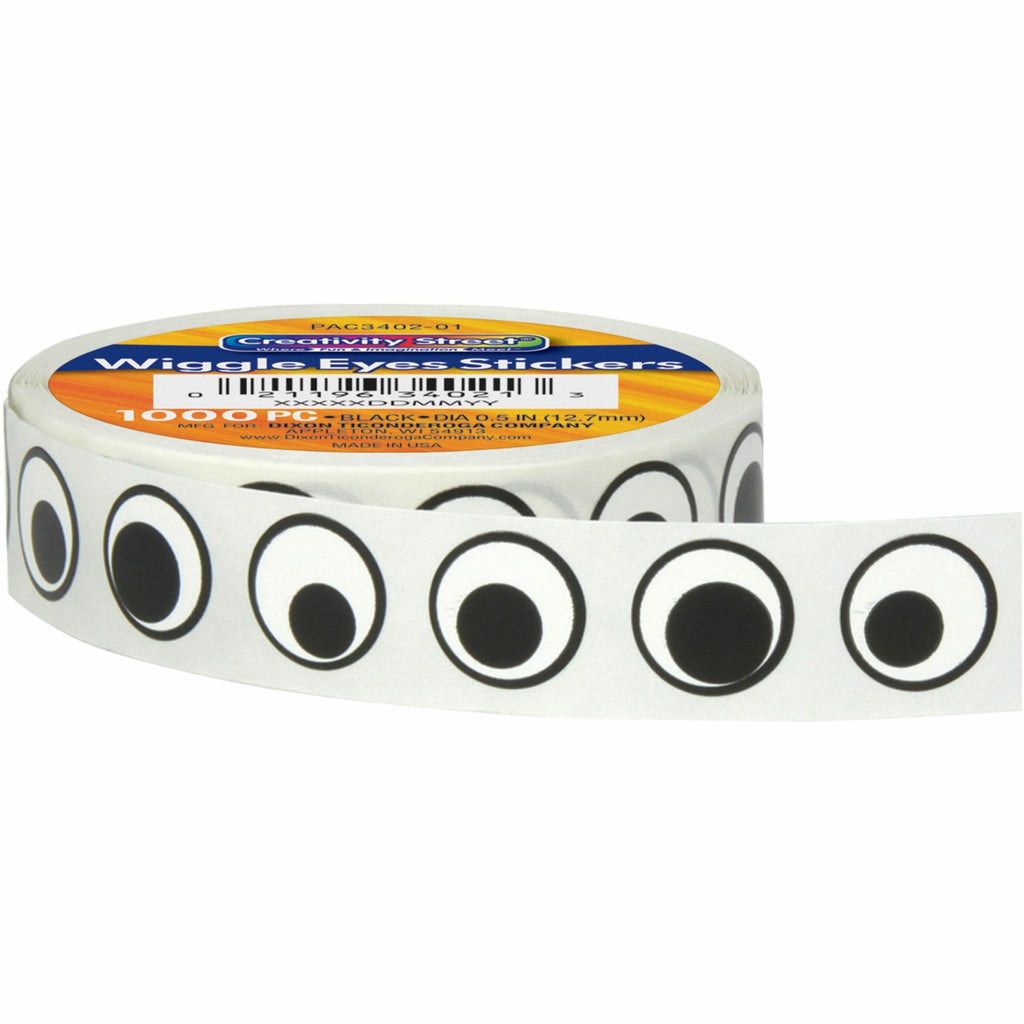Creativity Street Wiggle Eyes Stickers - Fun, Learning Theme/Subject - 1000 Eye - Self-adhesive - Black/White - 1000 / Pack - 1/2