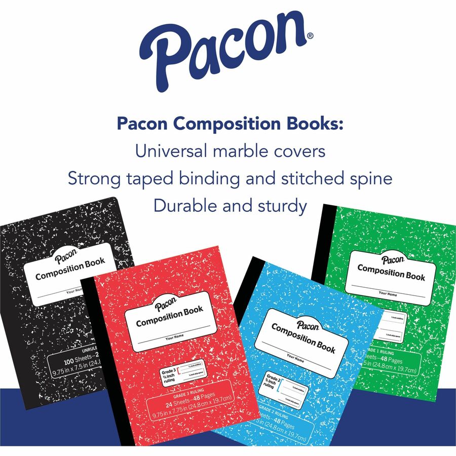 Pacon Unruled Compositon Book - 100 Sheets - Plain - Unruled - 7 1/2" x 9 3/4" - Black Marble Cover - 24 / Carton