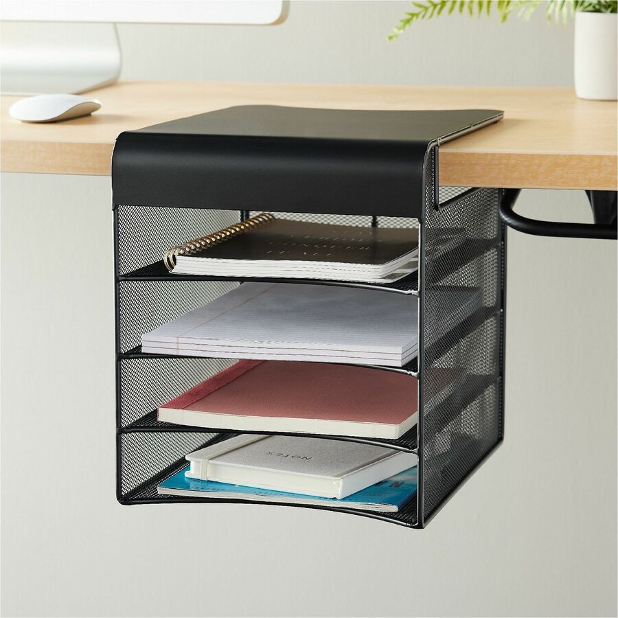Onyx Hanging Organizer, Solid Top Horizontal, 4 Compartments, Steel Mesh, 12.33 x 12 x 10, Black