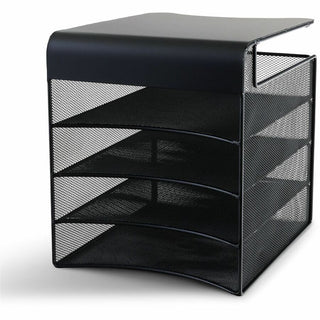 Onyx Hanging Organizer, Solid Top Horizontal, 4 Compartments, Steel Mesh, 12.33 x 12 x 10, Black